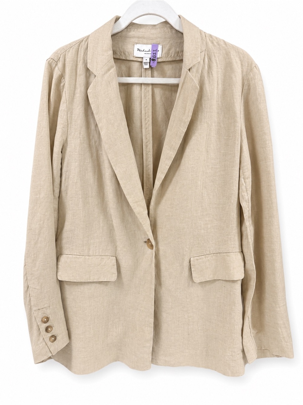 Michael Stars 100% Linen Beige Blazer Jacket Size M Neutral Coastal Chic - Picture 2 of 7